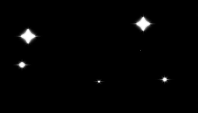 Shiny twinkle glitter stars, glowing cartoon white star animation, retro doodle vector sparkle shine, blinking light trail effects, chroma key black screen festive seamless loop background. 4k