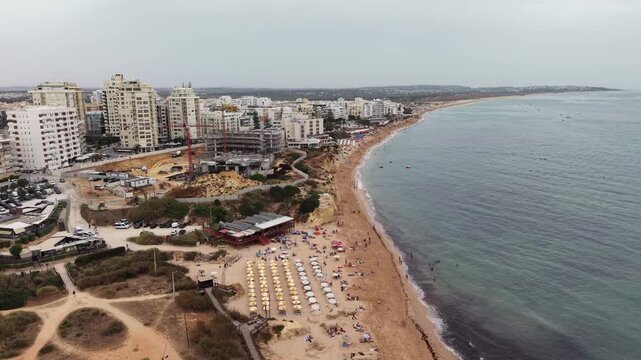 Aerial view of armacao de pera beach in algarve portugal