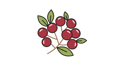 Obraz premium Charming hand drawn vector illustration of a fruitful red berry branch adorned with cute green leaves on a clean white background.