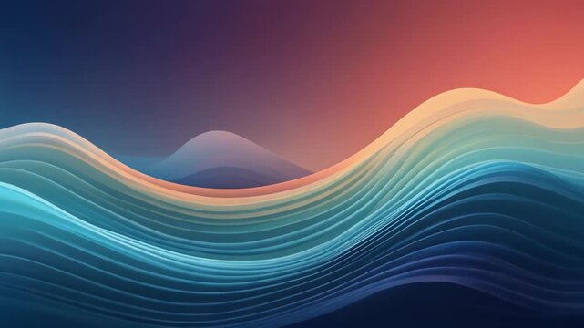 Dynamic gradient waves gracefully flow across a deep violet and fiery orange horizon, evoking a sense of soothing motion and vibrant, flowing energy ideal for abstract digital artwork