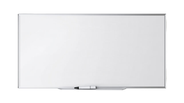 Isolated blank white dry erase board with silver frame and marker for office or school use