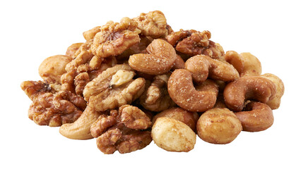 Fototapeta premium Isolated delicious crunchy mixed nuts, wholesome snack, healthy food, rich in protein and fiber.