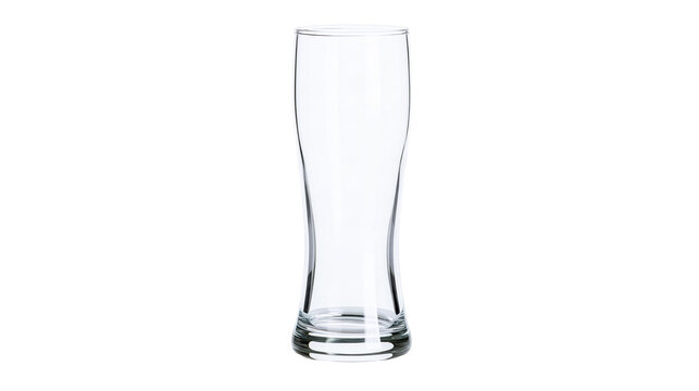Isolated empty clear beer glass, a transparent pilsner glass for beverages and drinks