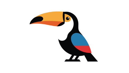 Fototapeta premium Vibrant and modern vector illustration of an exotic toucan bird with a massive colorful beak and blue wings.