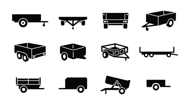Various types of utility trailers and carts with transparent backgrounds