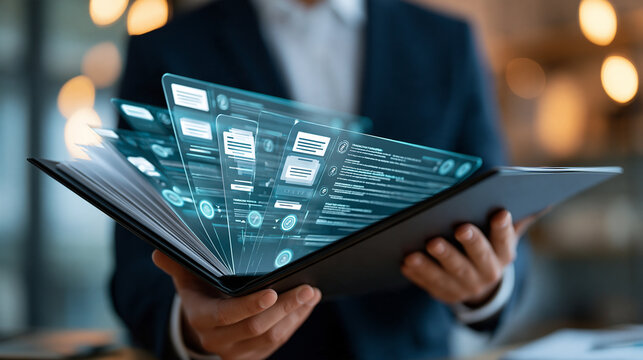Faceless accountant reviewing a digital audit trail with connected transactions and compliance indicators, financial audit, accounting technology, corporate governance, data