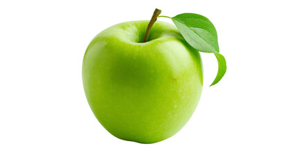 Isolated fresh green apple with a vibrant leaf and stem, healthy snack for natural nutrition © Conor