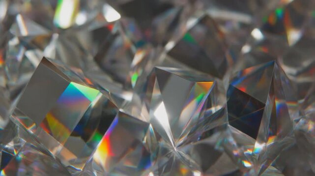 Sparkling facets of numerous precisely cut gemstones, reflecting vibrant rainbow spectrums and brilliant light, evoking luxury, wealth, and precious natural resources