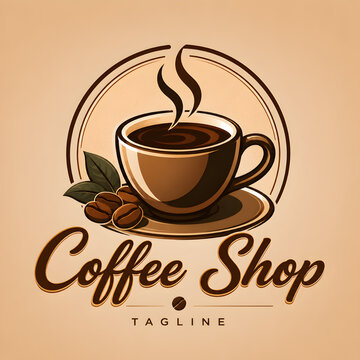 Vintage coffee shop logo vector design with cup beans and steam