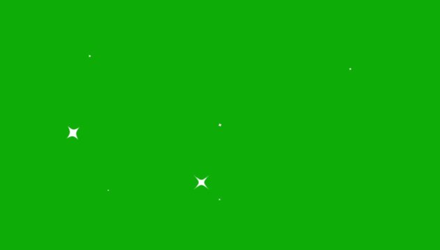 Twinkle light stars sparkling, star twinkling for festive holiday event, sparkling stars animation, white cartoon, 4k star sparkle vector doodles, glowing light effect, green background 4k video