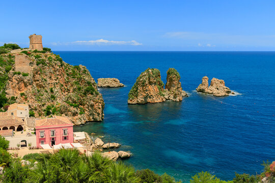 aerial top view landscape beautiful rocky sea bay and cottage on a beach summer vacation time resort