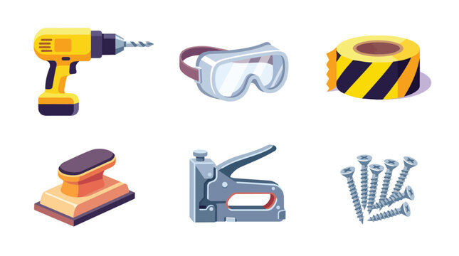 Hand Tools and Safety Gear Vector Illustration Set