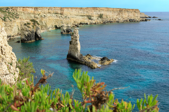 picturesque cliffs along rock coast sea scape framing nature plants colorful aerial top view