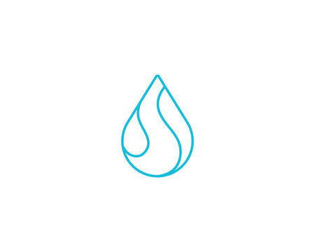 Blue line art water drop with letter S logo. Universal logotype for water purification, eco sanitation and clean liquid branding.