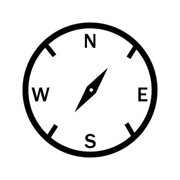 Simple black compass icon with north south east and west cardinal directions