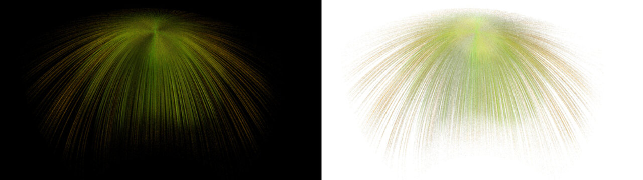 Glowing green and golden firework particle burst effect with a transparent alpha channel background and a black background option, perfect as an isolated visual element. Celebration atmosphere