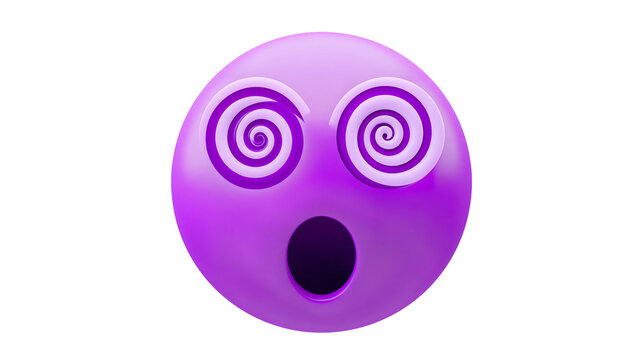 Isolated purple emoji with spiral eyes and open mouth representing hypnosis or shock.