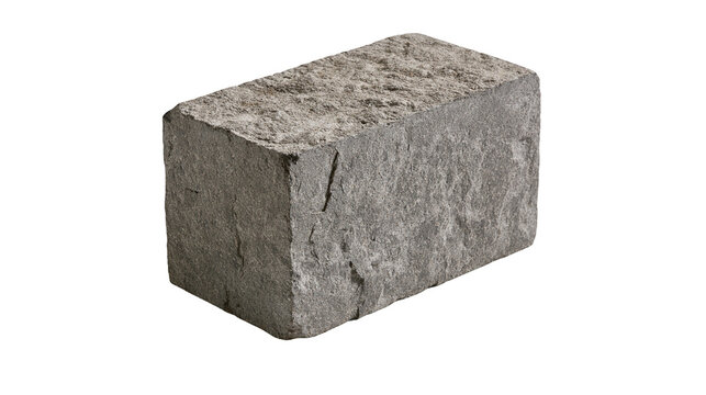 Isolated rough textured gray natural stone block for construction and landscaping projects