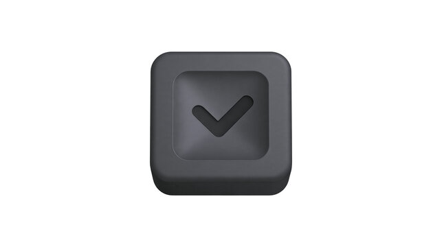 Isolated modern 3D checkmark button icon, simple minimalist design, confirmation symbol