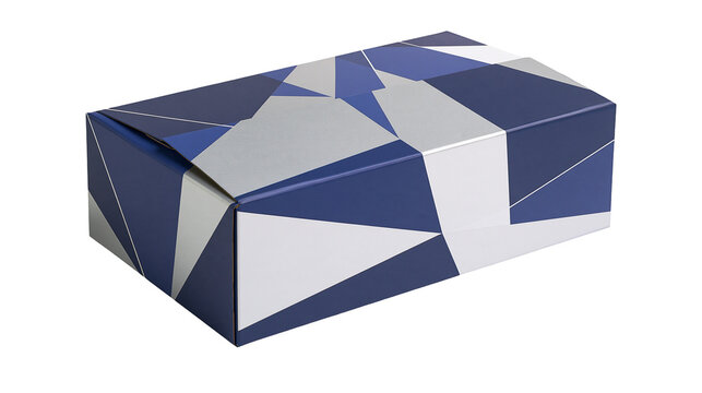 Isolated elegant modern blue and gray abstract geometric pattern rectangular gift box.