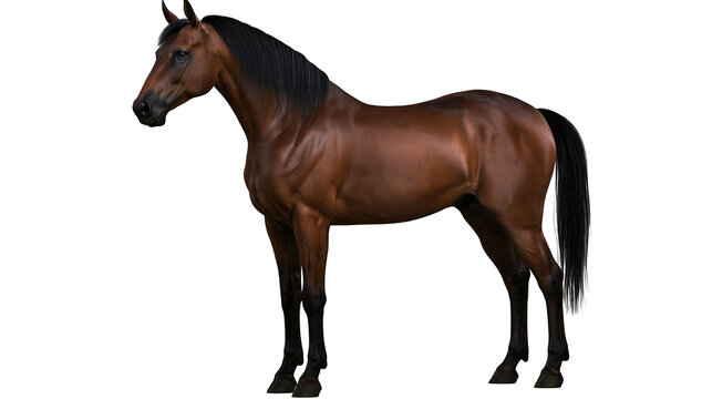 Isolated realistic brown horse standing gracefully, an elegant and powerful equine creature