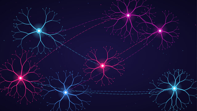 Glowing neuron network abstract neuroscience background