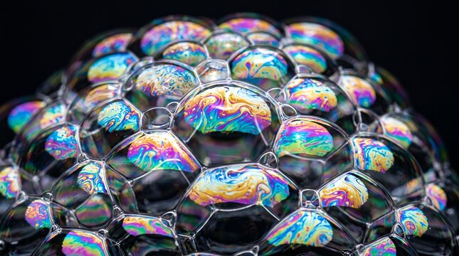 Colorful Soap Bubbles Macro with Iridescent Patterns