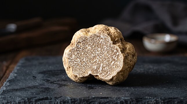 Exquisite White Truffle on Dark Slate Board