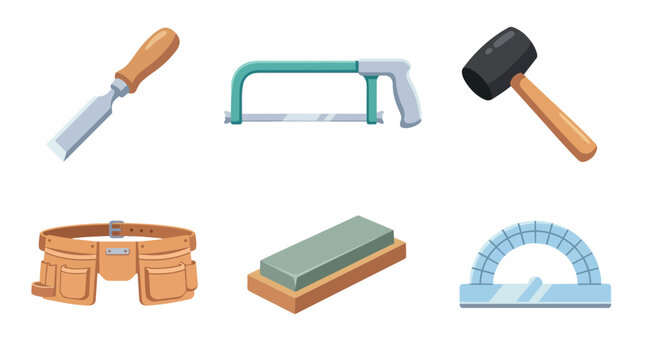 Hand Tools Set Vector Illustration with Carpenter Tools