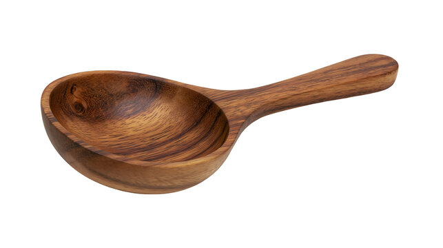 Isolated handcrafted wooden measuring spoon made from beautiful natural wood for kitchen use