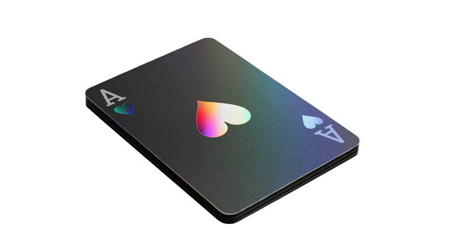 Isolated Ace of Spades playing card with a striking colorful holographic iridescent effect.