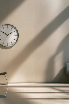 vertical frame A simple room with a chair and a clock