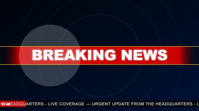 Blue television broadcast graphic template and film overlay for breaking news ticker display