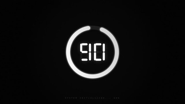 Minimalist digital timer with a glowing circular progress bar and luminescent numbers on a dark background, concept for deadline countdown and time management in video editing and UI design