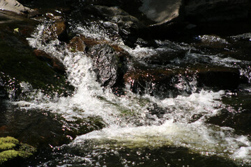 Rushing cascade breaking white over dark rock © Marisa