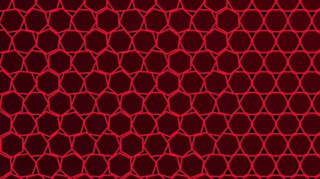 Red glowing wireframe polygons form a geometric pattern on a dark field