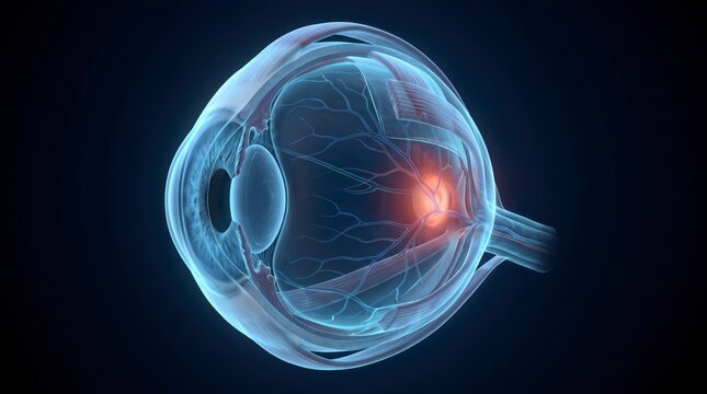 Human eye anatomy with retinal blood vessels medical clinical