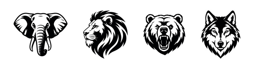 Fototapeta premium Set of Wild Animal Head Vector Icons