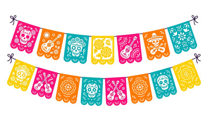 Colorful papel picado garlands for Day of the Dead celebration vector illustration © Basanti