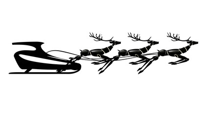 Isolated black silhouette of Santa's sleigh with three flying reindeer for Christmas holidays © Cian