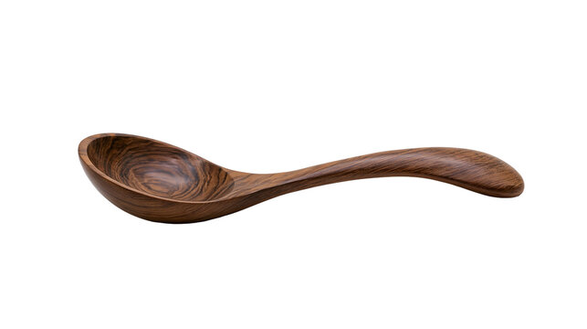 Isolated elegant curved wooden spoon with natural grain, handmade kitchen cooking utensil