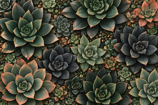 Succulent rosette pattern in green and copper