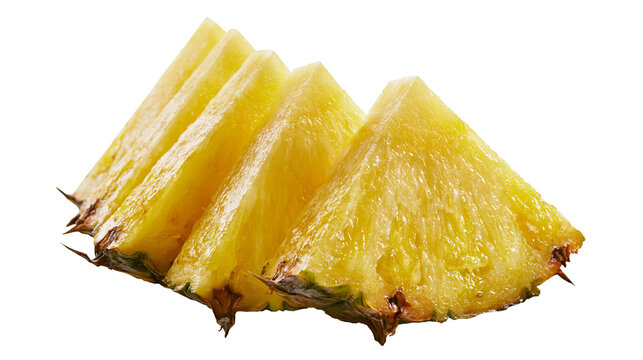 Isolated fresh ripe pineapple slices arranged for a healthy and sweet tropical fruit snack