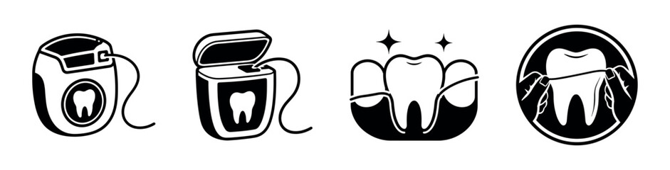 Obraz premium Dental Floss Icon Set for Oral Hygiene