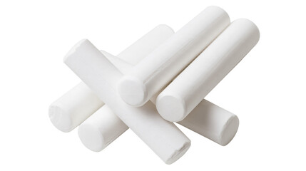 Isolated white chalk sticks neatly stacked in a crisscross pattern, perfect for classrooms and learning. © Diego