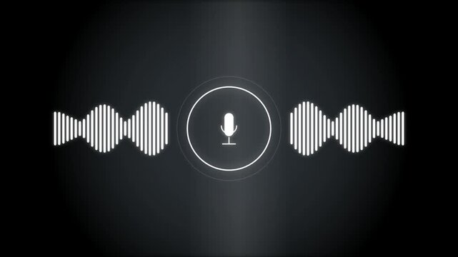 Digital voice assistant interface with animated sound wave equalizer and microphone icon audio