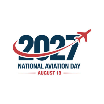 National aviation day logo with year 2027 and airplane illustration