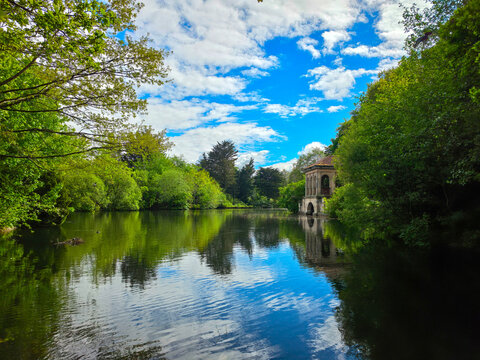 Roman Boathouse by the lake in Birkenhead Park, located in Merseyside, England. Birkenhead Park is the world's first publicly funded, purpose-built public park, tentative world heritage site