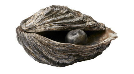 Isolated open oyster shell revealing a beautiful dark gray pearl, a natural marine treasure. © Lucas