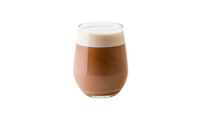Isolated glass of delicious cold coffee beverage with frothy foam layer, refreshing drink